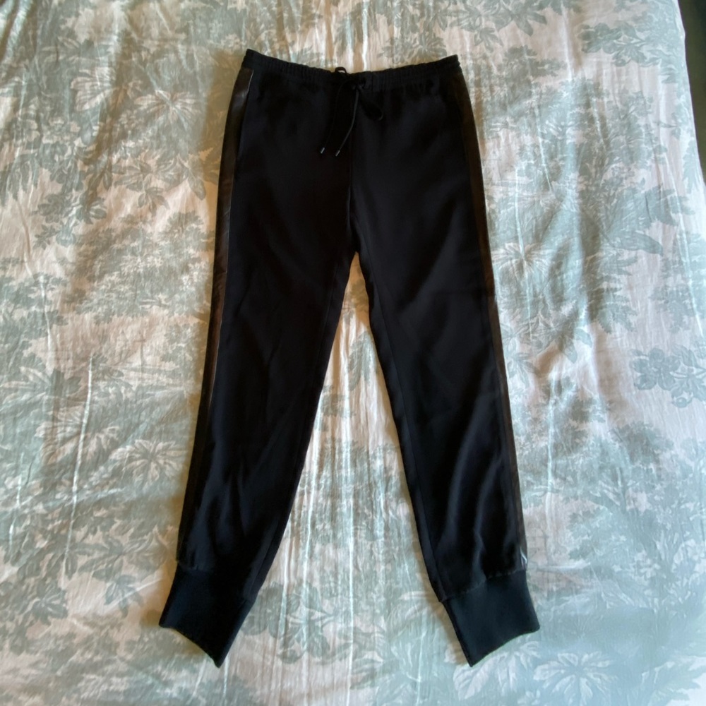 Vince Leather Stripe Joggers, Black
